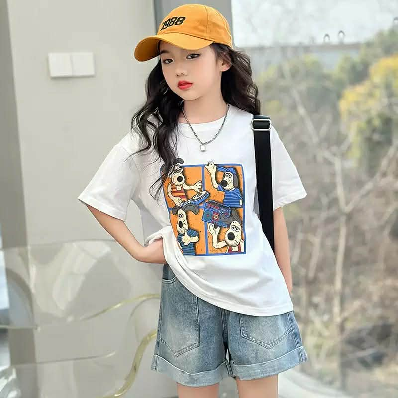 (ขายแยกชิ้น)(**พร้อมส่งจากในไทย**)NO.918 เสื้อยืด*สีขาว* ลายน้องหมาสี่ช่อง/NO.919 กางเกงยีนส์ขาสั้น พับขา ราคา ถูกที่สุด ดีลบีเคเค แกลเลอรีภาพที่ 5