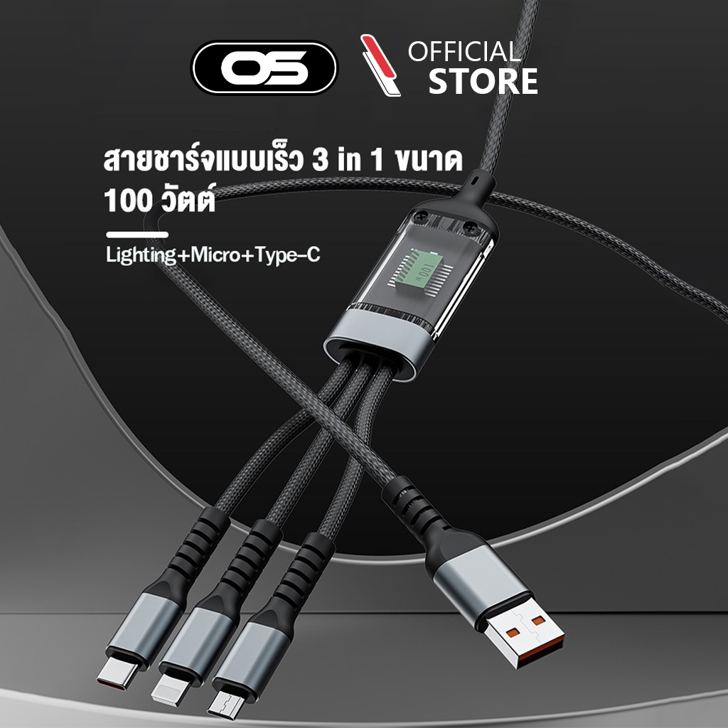 OSCROPสาย USB 3-in-1 100W ดีไซน์โปร่งใส รองรับการชาร์จเร็ว QC 3.0 สายถักไนลอนพร้อมจอแสดงผล LED ดิจิทัล ใช้งานได้กับทุกรุ ราคา ถูกที่สุด ดีลบีเคเค แกลเลอรีภาพที่ 3