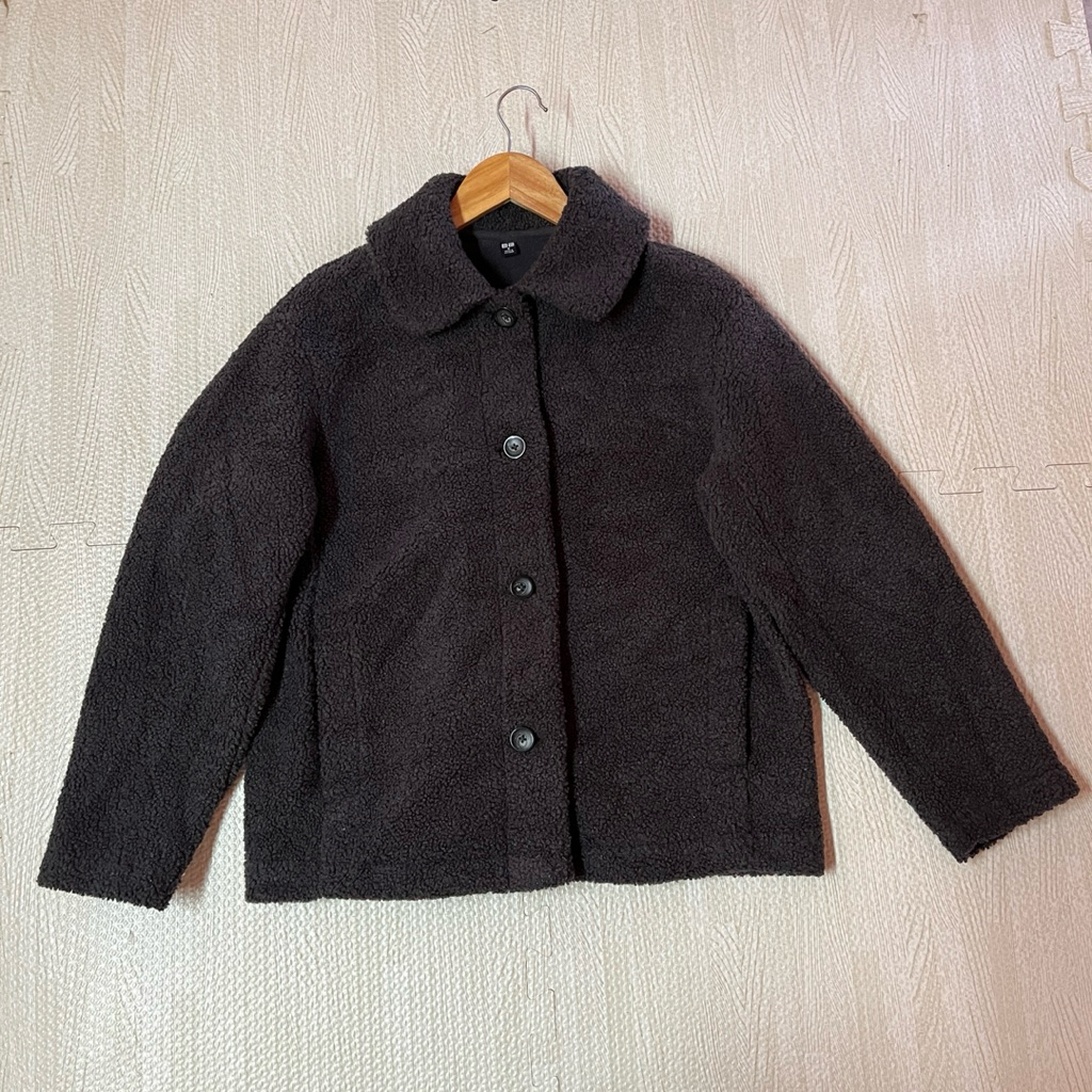 Uniqlo Pine Fleece Teddy Jacket แจ็คเก็ต บุขน คอบัว สีเทาเข้ม Size M หญิง มือ2