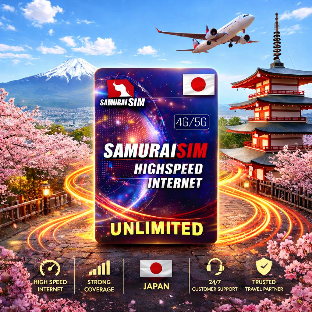 ซิมญี่ปุ่น Japan SIM KDDI Unlimited 4G/5G เน็ตไม่อั้นญี่ปุ่น ใช้งาน 4-31 วัน ซิมเที่ยวญี่ปุ่น Samura