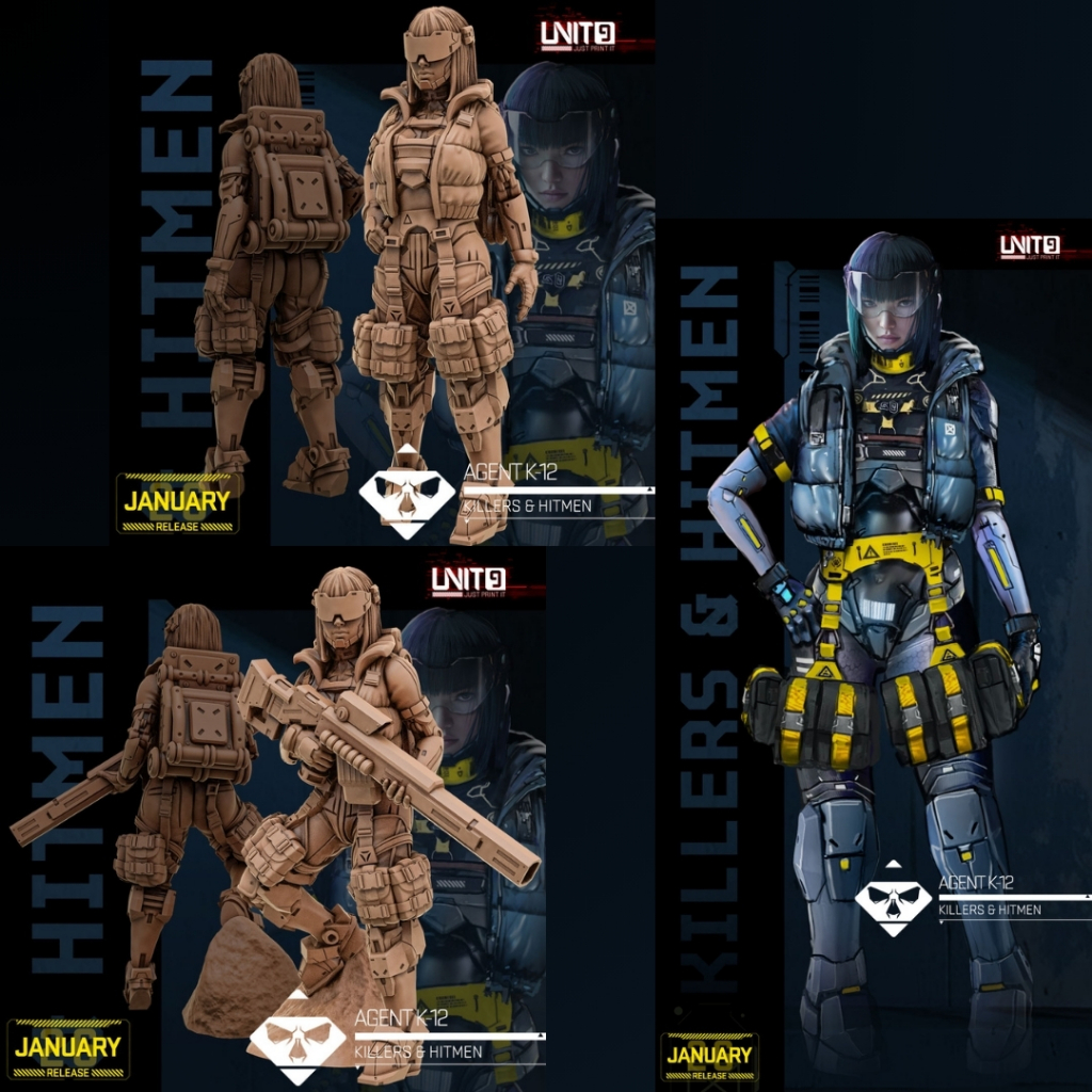 Agent K-12 - Killers & Hitmen - Construct Humanoid Android-Synth Human / 32mm scale 3D printed miniature UN9