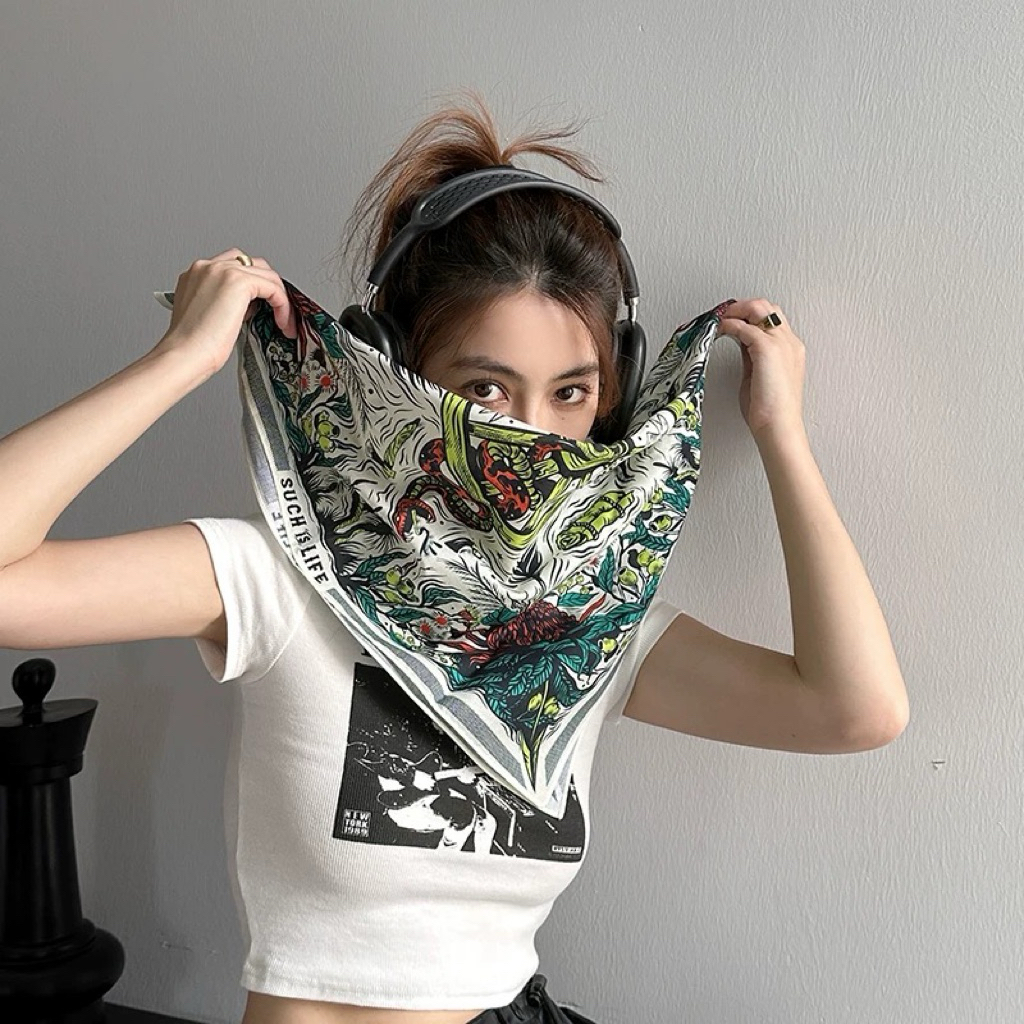 ผ้าพันคอ Bandana ผ้าฝ้าย Cotton ลายวินเทจ 55×55 ซม. สายแฟ สตรีท