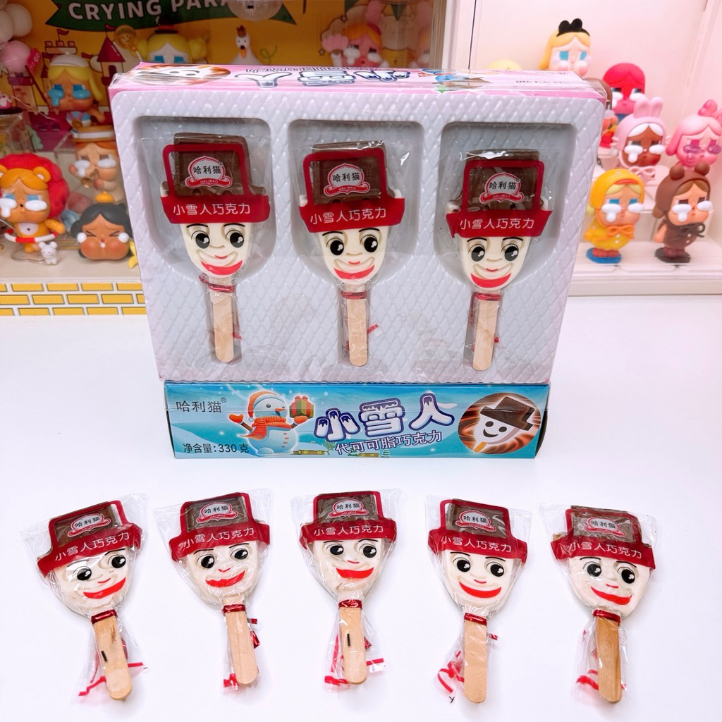 ช็อกโกแลต ไวท์ช็อก ไม้เสียบ สโนว์แมน หน้ายิ้ม ( 1 กล่อง 30 ไม้ )