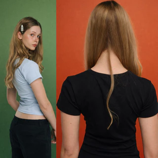 (ใหม่! เอวหัก ยืดหยุ่นสูง) CVC Baby Tee Super Slim – Seamless