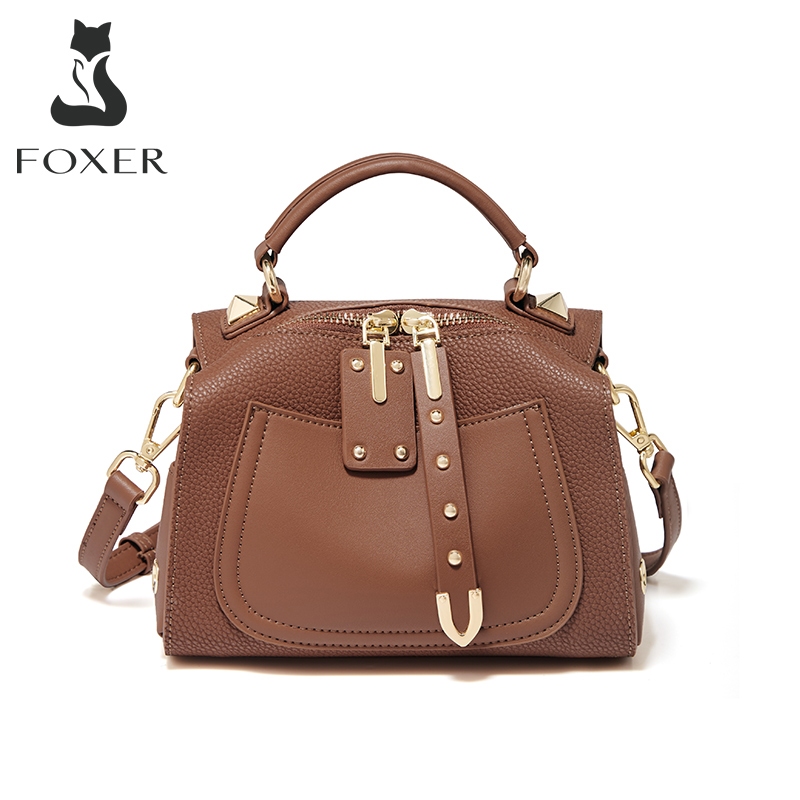 FOXER กระเป๋าถือผู้หญิงทรงบอสตัน ปิดด้วยซิป เหมาะสำหรับช้อปปิ้งและออกไปเที่ยวข้างนอก