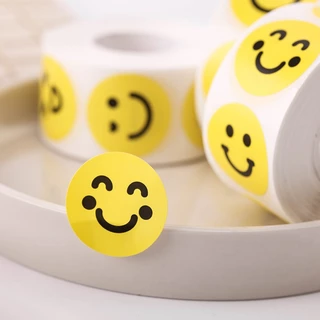 [พร้อมส่ง🇹🇭] สติ๊กเกอร์ (ม้วน490ดวง) Yellow Smile ขนาด 1 นิ้ว