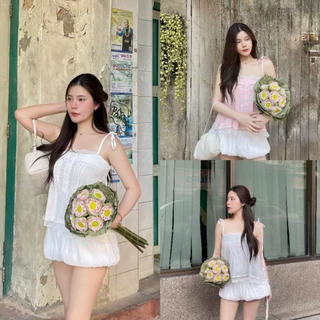 เสื้อสายเดี่ยวผูกไหล่ แต่งลูกไม้