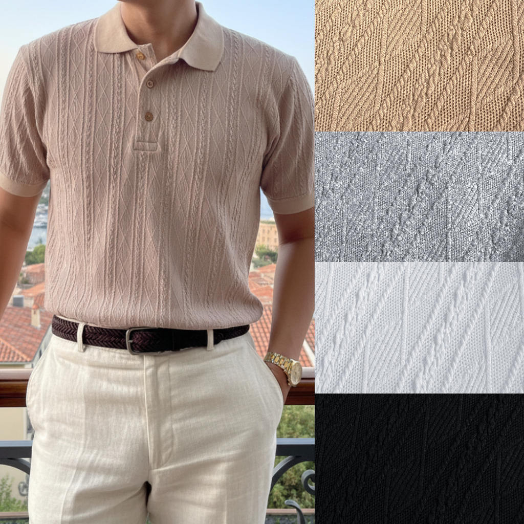 Argyle Knit Polo เสื้อโปโลถักลายข้าวหลามตัดสุดคลาสสิก สีเบจ,เทา,ขาว,ดำ
