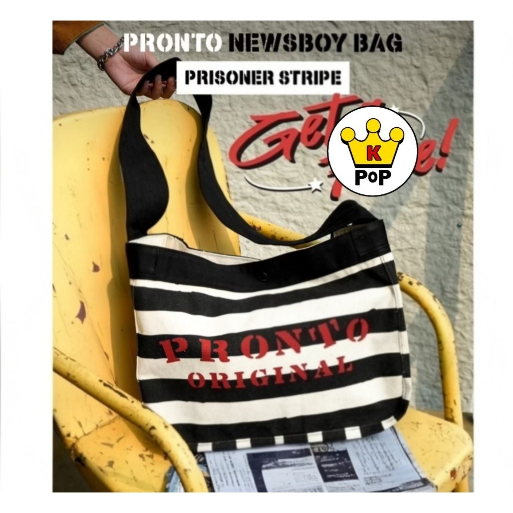 🔥ของแท้ 100%🔥PRONTO Original Newsboy Bag Prisoner Stripe กระเป๋า พรอนโต้ ของใหม่