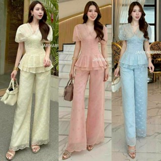 (S-XL)   Jariya 📣พร้อมส่งเซ็ทผ้าปักฉลุลายดอกไม้เสื้อคอวีแขนส…