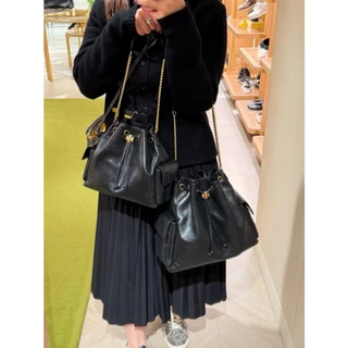 👜ของแท้💯🔥Tory Burch Charlie Bucket bag Shoulder bag กระเป๋าสะพายไหล่ดีไซน์รูดเชือก การเย็บตารางเพชร