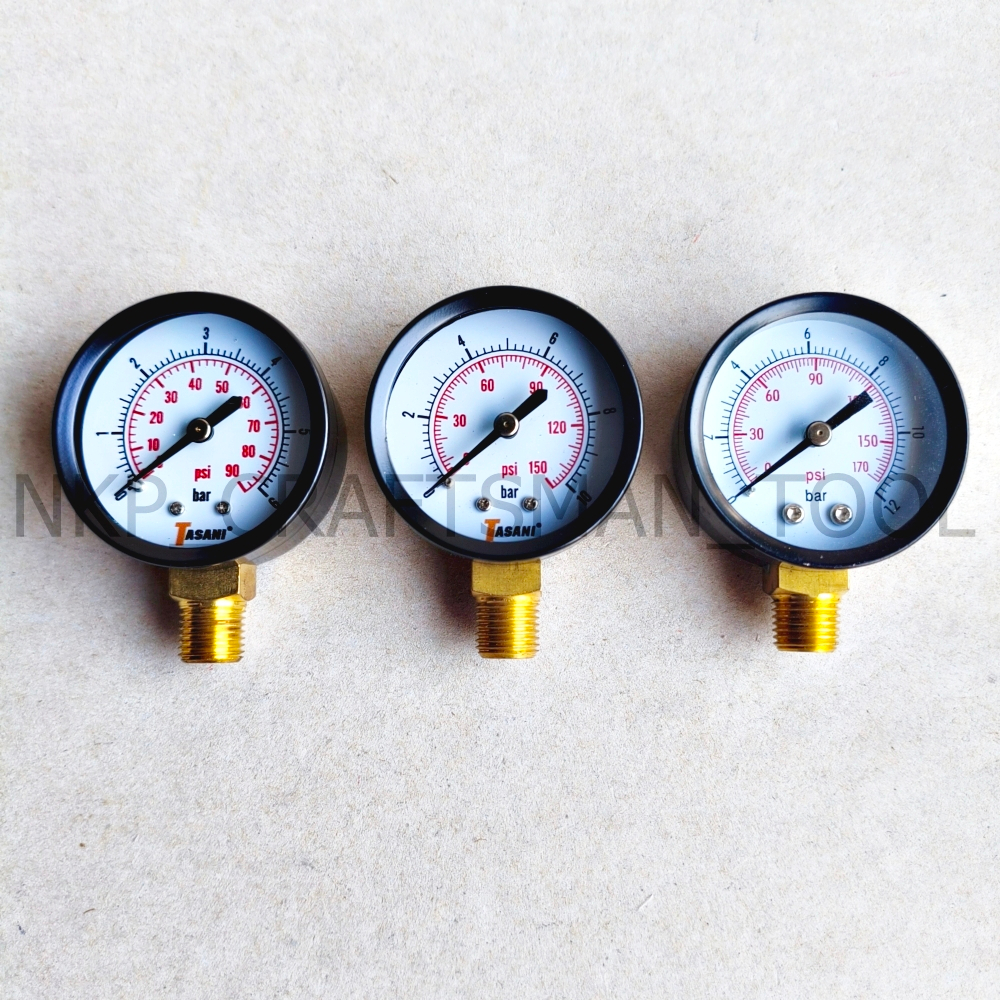 เกย์ลมวัดแรงดัน เกลียว ออกล่าง หน้า 50มิล (12Bar-170Psi)  (10Bar-150Psi)  (6Bar-90Psi) อย่างดี