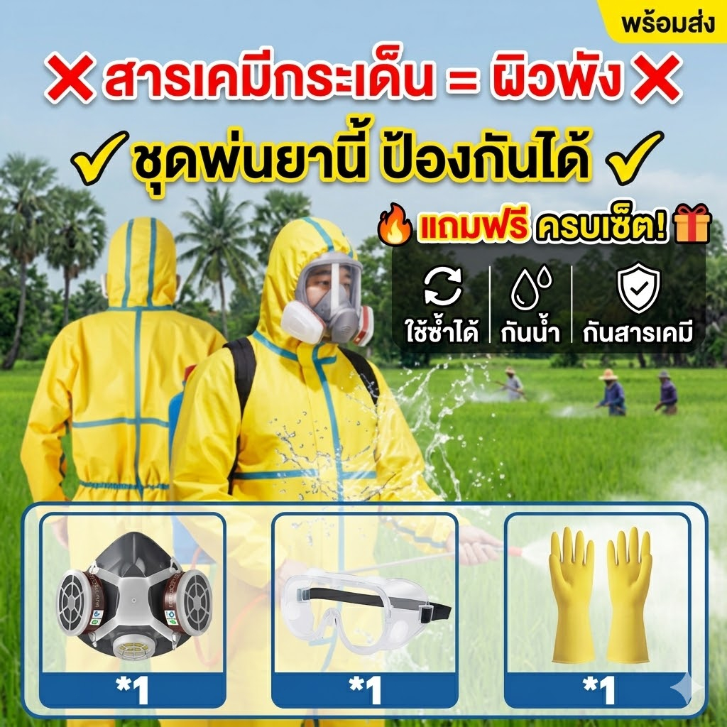 พร้อมส่ง | คุ้มค่า ใช้ได้นาน | ชุดพ่นยาเกษตร กันสารเคมี ใช้ซ้ำได้ กันน้ำ ไม่ซึม สำหรับงานเกษตร