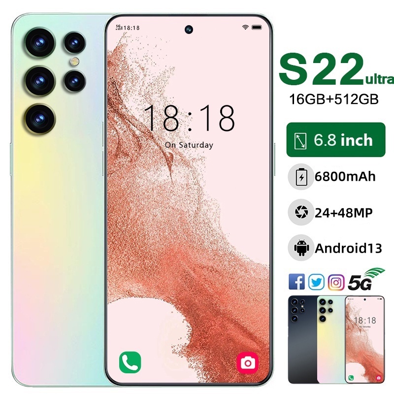 โทรศัพท์ S22 Ultra แรม16GB รอม512GB หน่วยความจําขนาดใหญ่ 6.8 inch หน้าจอเต็ม รองรับ2ซิม รองรับแอพธนาคาร โทรศัพท์ถูกๆ