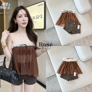 ชุดน่ารักๆ set2ชิ้น เสื้อเกาะอก+กางเกงขาสั้น Rose