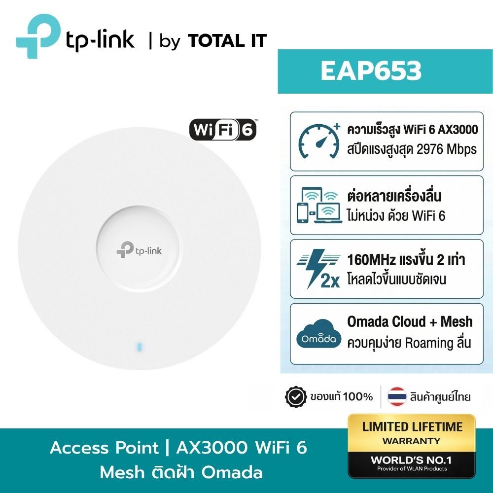 Access Point TP-Link EAP653 AX3000 WiFi 6 Dual Band Gigabit PoE Omada Mesh