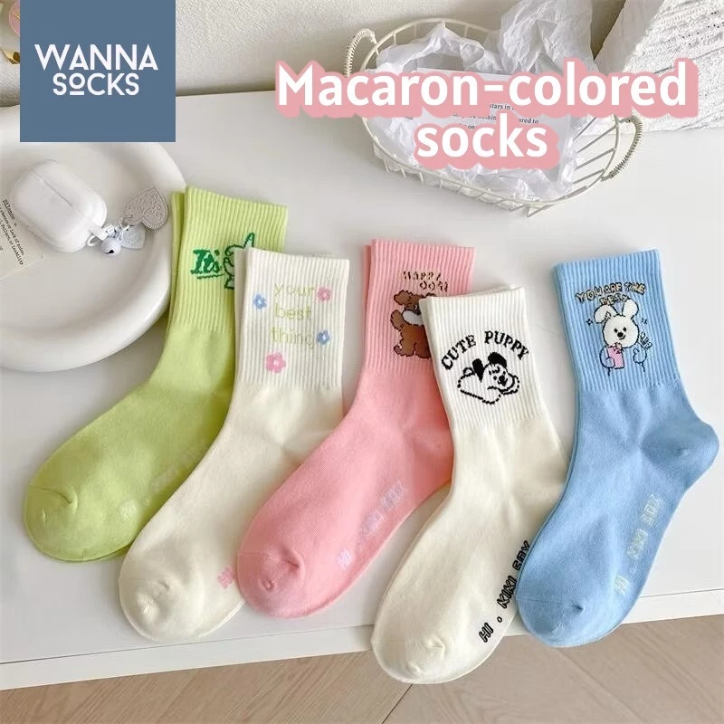 ส่งจากไทย!! ถุงเท้าแฟชั่น Macaron-colored socks แนวมินิมอล น่ารัก ข้อกลาง ผ้าฝ้าย สีพื้น ถุงเท้าผู้หญิง A92
