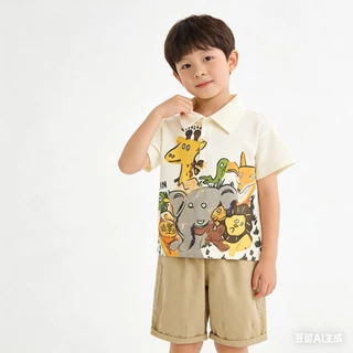 MC234 ชุดเซตเด็กผู้ชายลายสัตว์ เสื้อโปโล + กางเกงขาสั้น น่ารักมาก