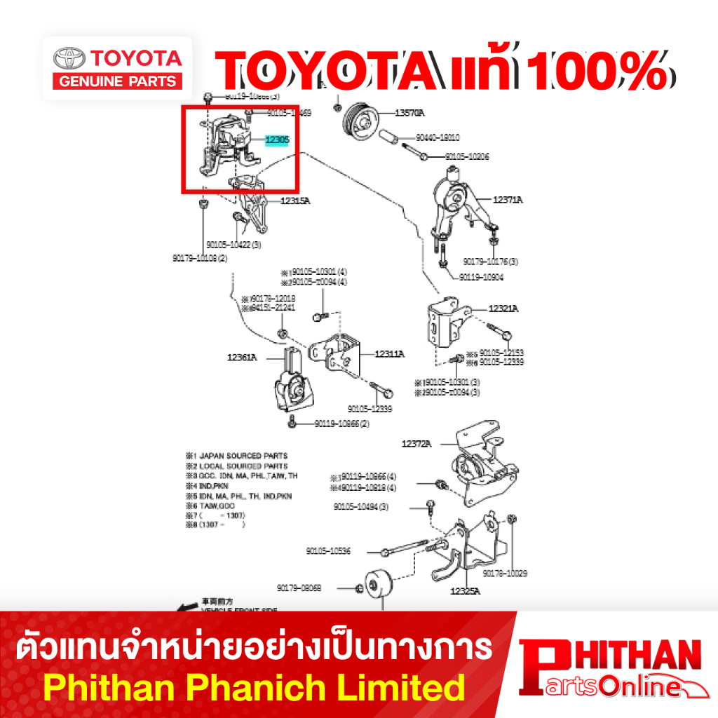 ยางแท่นเครื่องข้างขวา โตโยต้า INSULATOR SUB-ASSY TOYOTA 12305-0D130 11-07 (KP)