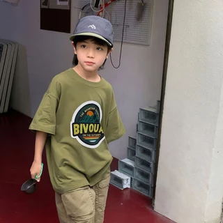 Beryl kids🌸เสื้อผ้าเด็กฤดูร้อน🎀เสื้อยืดเด็กผู้ชาย แขนสั้นแฟชั่น คอกลม ทรงหลวม พิมพ์ลายหล่อเท่สุด ลำลอง สวมใส่สบาย