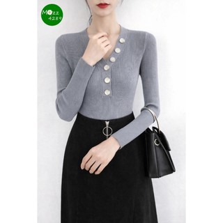 MQzz4289 *พร้อมส่ง* เสื้อไหมพรมติดกระดุมแขนยาว   เสื้อกันหนาว  ผ้านิ่มมาก หลากหลายสี Free Size