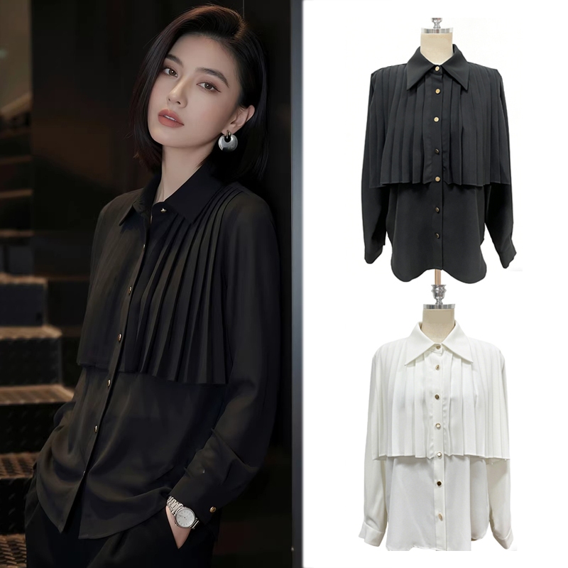 poppy#เสื้อผ้าสตรี เสื้อเชิ้ตแขนยาว ดีไซน์จับจีบ ทรงหลวม สวมใส่ได้หลากหลาย มีให้เลือก 2 สี#W691