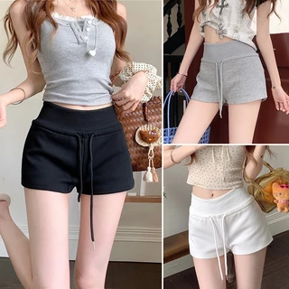 🚚ส่งจากไทย✨กางเกงขาสั้นผู้หญิง กางเกงลำลองสั้น เอวสูง เชือกปรับได้ เอวยางยืด กางเกงผ้านุ่ม แนวเกาหลี #F072