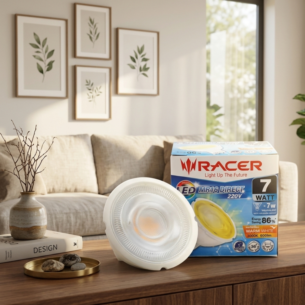 (220V) RACER หลอดไฟ LED 4Watt  MR16 หลอดไฟ แอลอีดี  4 วัตต์ แสง Daylight / Warmwhite หลอดประหยัดไฟ