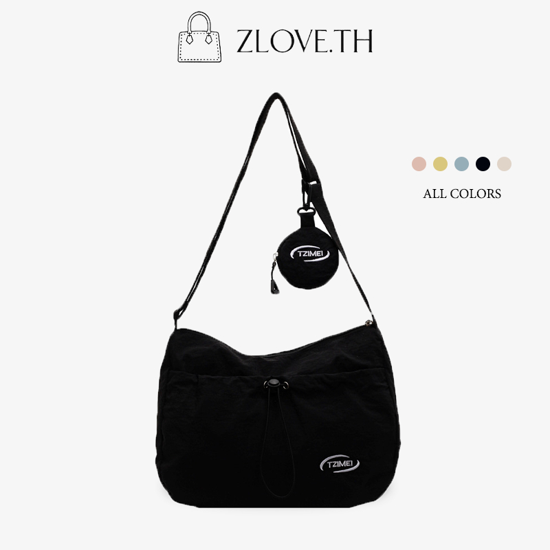 ZLOVE กระเป๋าผ้าใบ ความจุสูง สะพายข้าง การออกแบบเชือกพกพา สีเดียว แฟชั่นเกาหลี กระเป๋าสวย（พกกระเป๋าเล็ก）