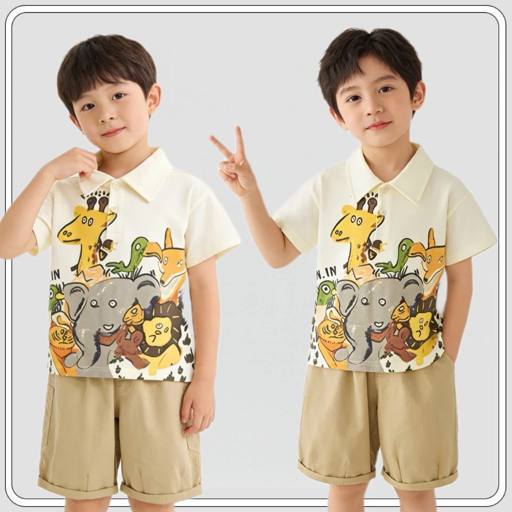 MC234 ชุดเซตเด็กผู้ชายลายสัตว์ เสื้อโปโล + กางเกงขาสั้น น่ารักมาก