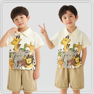 MC234 ชุดเซตเด็กผู้ชายลายสัตว์ เสื้อโปโล + กางเกงขาสั้น น่ารักมาก