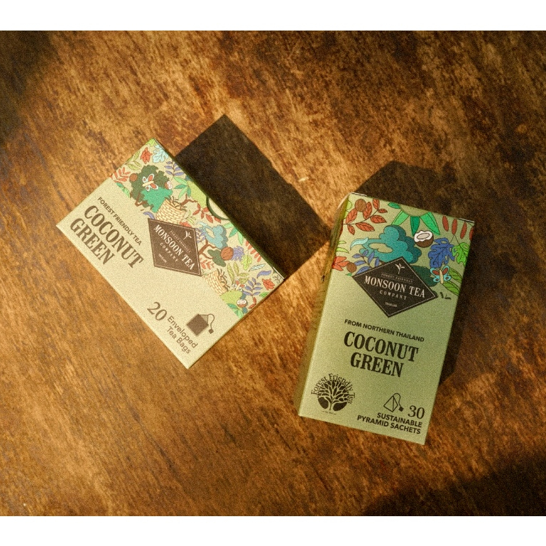 Coconut Green Tea Bags ชาเขียวกลิ่นมะพร้าว กลิ่่นหอมละมุน ในรูปแบบซองและถุงชา