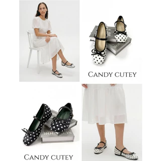 Candy Cutey รองเท้าแมรี่เจน ลายโพกาดอท ดีไซส์จุดสุดคลาสสิก โดดเด่นด้วยลายจุดขาวเล็กๆ เพิ่มความน่ารักด้วยโบว์เล็กมิ