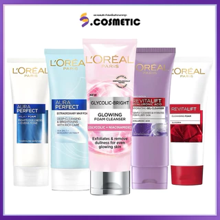 L’Oreal ลอรีอัล ปารีส คลีนเซอร์ โฟม100 มล. ออร่า / ออร่า วิป / ไกลโคลิค / รีไวทัลลิฟท์ / ไฮยารูลอน