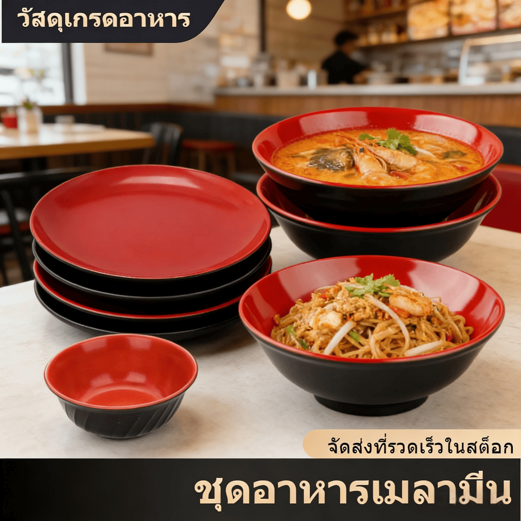 เมลามีนสองสี ภาชนะสำหรับใช้ในร้านอาหาร จาน ชามข้าว ชามก๋วยเตี๋ยว ชามซุป ชามทนแรงกระแทก ชามขนมหวาน จัดส่งรวดเร็ว