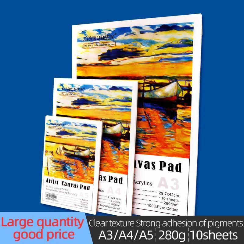 สมุดแคนวาส สมุดวาดภาพสำหรับศิลปิน 280g (10 แผ่น) ขนาด A3/A4/A5 ผ้าใบวาดรูป ระบายสีน้ำมัน สีอะคริลิค ผ้าฝ้าย 100%