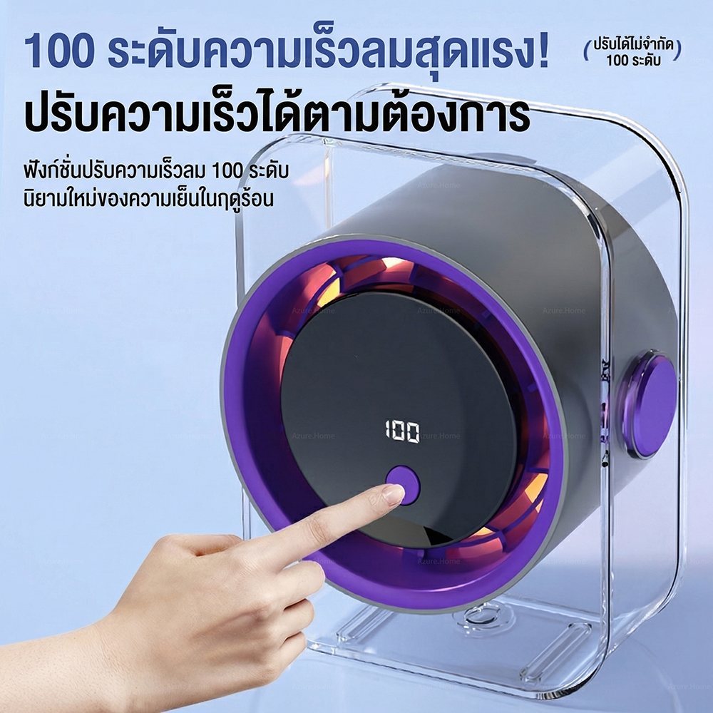 พัดลมตั้งโต๊ะ พัดลมไร้สาย พัดลมพกพา ปรับมุมได้ 360° ปรับระดับแรงลมได้ 100 ระดับ ลมเทอร์โบ เสียงเบา มีไฟในตัว รูปที่ 3