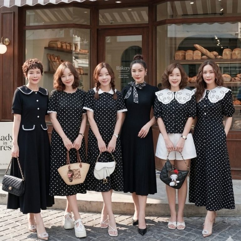 พร้อมส่ง Size S-XL - ก่อนกดซื้อสอบถามไซส์ว่างก่อนนะคะ - ชุดสีดำ เดรสดำลายจุด ชุดลำลองโทนสีดำ 6 แบบ Set 33