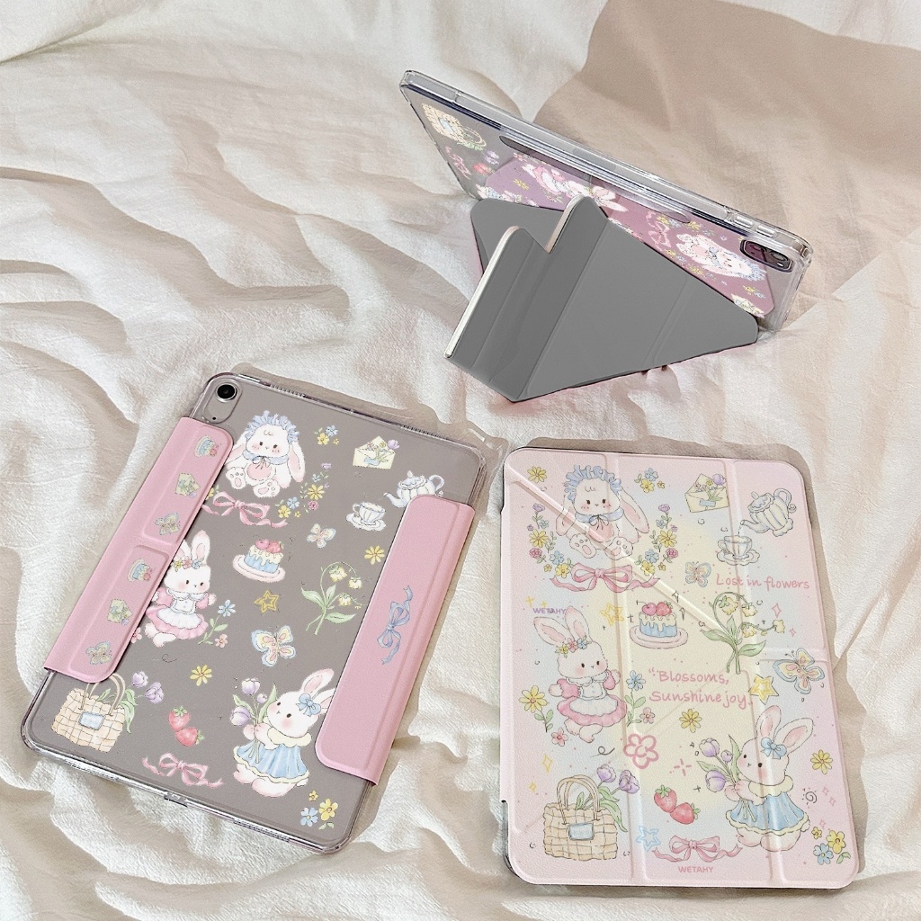 พร้อมส่ง เคสiPad พับรูปตัว Y flowers Pro13 Gen12 Air8 Gen11 Air7/6 11 เคสไอแพด Gen6/5 9.7 กระต่าย