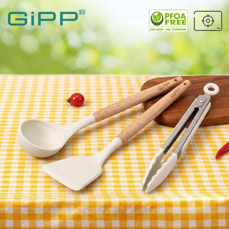 GIPP ชุดเครื่องครัวมินิมอล พายซิลิโคนเกรดอาหารกระทะไม่ติดพิเศษทนอุณหภูมิสูงครัวทําอาหารช้อนซุปกระชอนพลั่วซิลิโคน