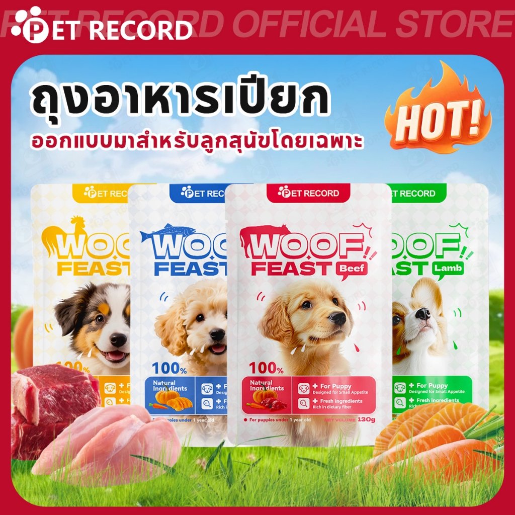 【PET RECORD】🔥อาหารเปียกสุนัข 120g สำหรับลูกสุนัขและสุนัขโต สูตรไม่เติมเกลือ ปราศจากธัญพืช ย่อยง่าย