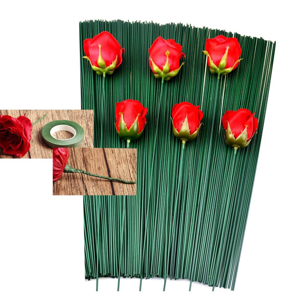 ชุดก้านดอกไม้ DIY ลวดเหล็ก+ไม้ไผ่+เทปพันก้านสีเขียว สำหรับทำดอกไม้ประดิษฐ์
