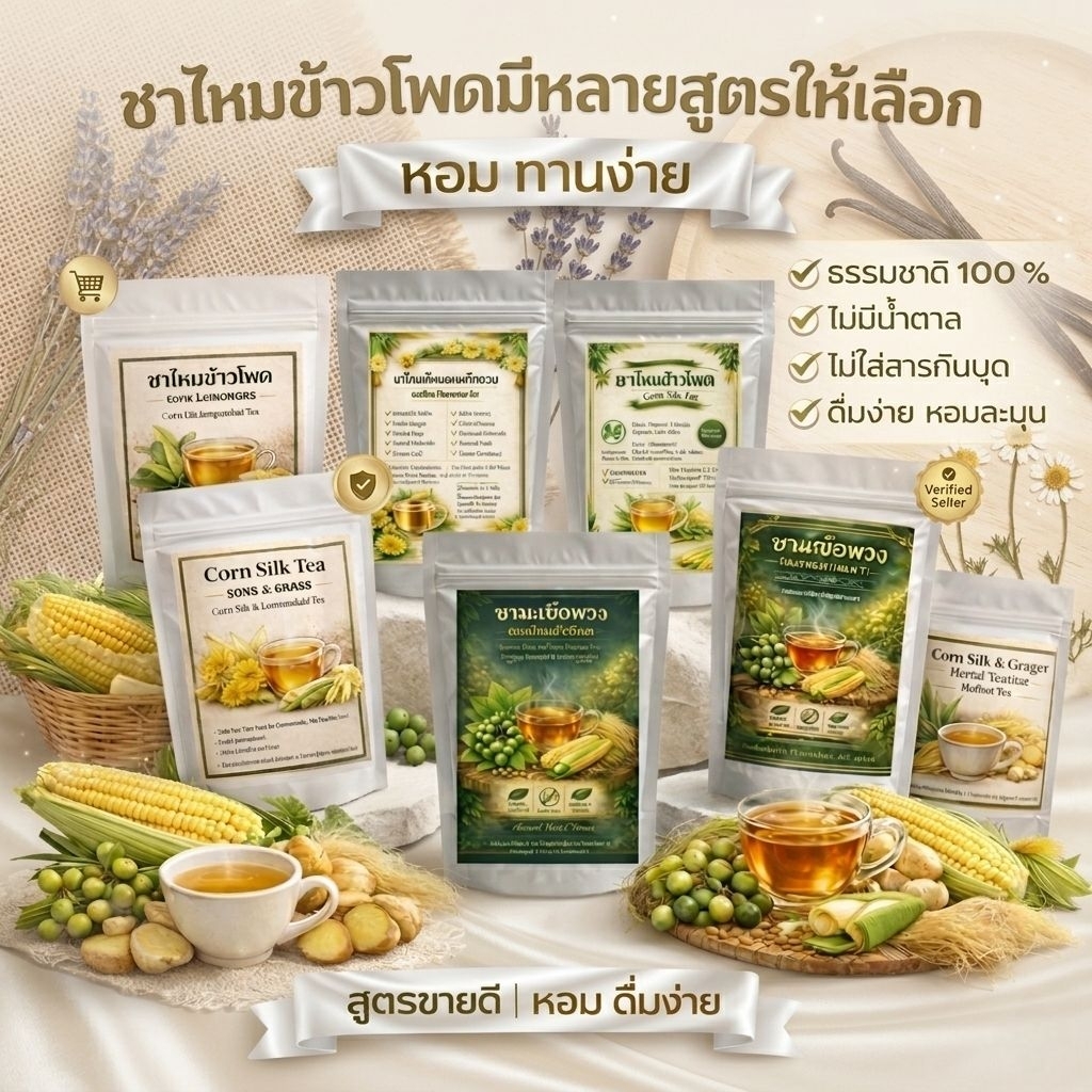 ชาไหมข้าวโพด 40ซอง กลิ่นหอมละเมียด ดื่มง่าย ชาสมุนไพร ไม่ใส่น้ำตาลวัตถุดิบธรรมชาติ 100% สะดวก ชงได้ทันที