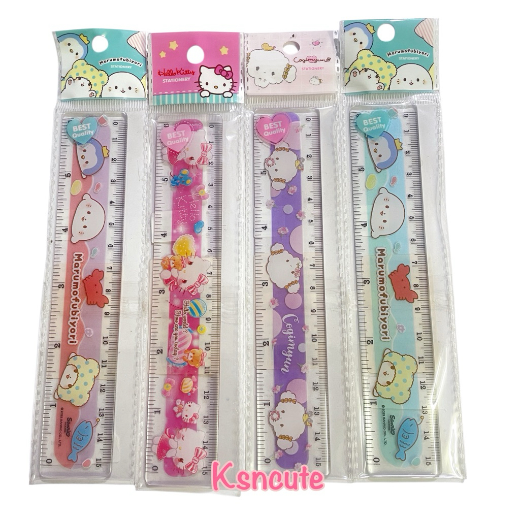 ไม้บรรทัด สั้น 6นิ้ว ลาย sanrio แบบใส สกรีนลาย ลิขสิทธิ์แท้
