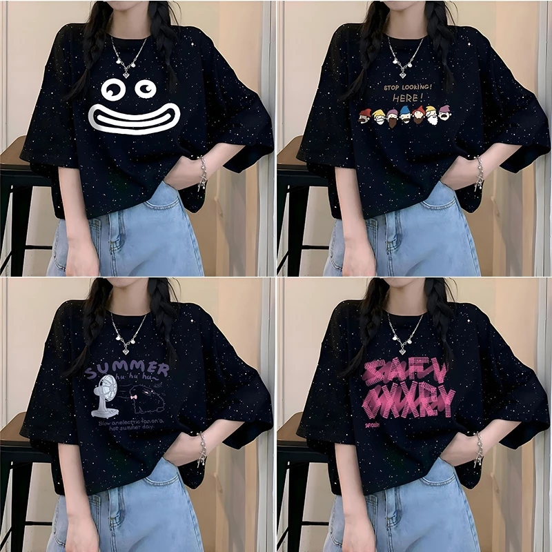สื้อครอปสาวอวบไซส์ใหญ่ Oversize เสื้อผ้าสาวอวบ เสื้อยืดแฟชั่นผู้หญิงแบบหลวมสไตล์เกาหลี สกรีนลายวินเทจเท่ๆ กําลังฮิตใหม่