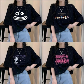 สื้อครอปสาวอวบไซส์ใหญ่ Oversize เสื้อผ้าสาวอวบ เสื้อยืดแฟชั่นผู้หญิงแบบหลวมสไตล์เกาหลี สกรีนลายวินเทจเท่ๆ กําลังฮิตใหม่
