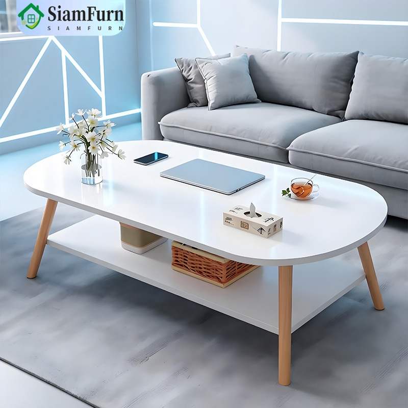 โต๊ะห้องรับแขก 2 ชั้น โต๊ะกลางโซฟา 120/100/80cm โต๊ะกาแฟ สไตล์โมเดิร์น ผลิตจากไม้เเท้ เเข็งเเรงทนทาน