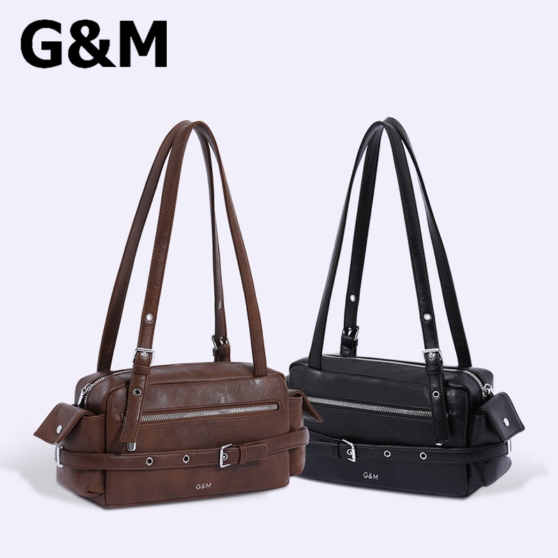กระเป๋า G&M รุ่น สไตล์วินเทจ | กระเป๋าสะพายไหล่ หนังเทียม | ดีไซน์เข็มขัดและซิปหลายช่อง | สไตล์รีโทร