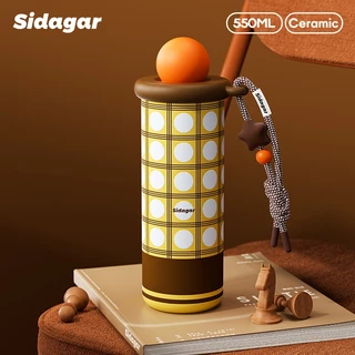 Sidagar แก้วเก็บความเย็น เคลือบเซรามิก แก้วน้ำเก็บความเย็น ความจุสูง แก้วน้ํา พร้อมหลอดดูด แบบพกพา ถ้วยน้ำกีฬา