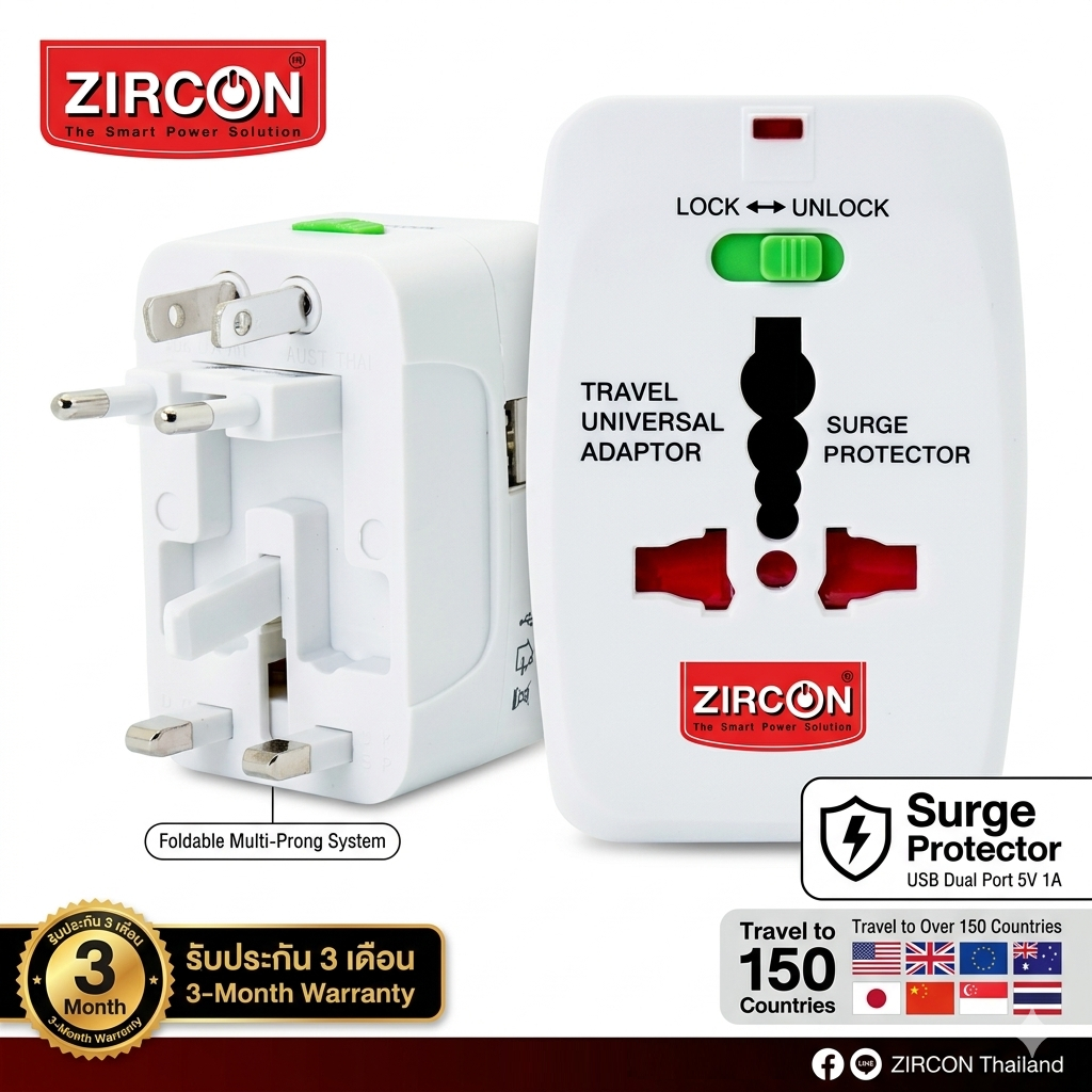 ZIRCON ZC-GT150 หัวแปลงปลั๊กไฟทั่วโลก Universal Adapter พกพาง่าย รองรับกว่า 150 ประเทศ
